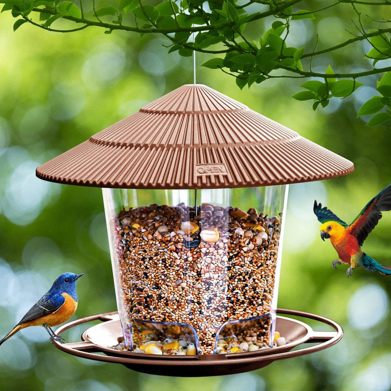 Hanizi Bird Feeder Outdoor Hanging for Wild Bird Seed, Brown - Image 3